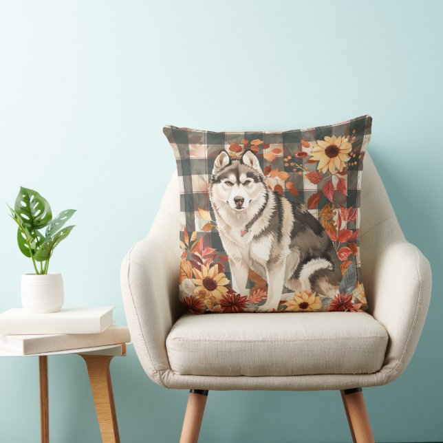 Alaskan Malamute Fall Wasserfarbe Blume Kissen (Stuhl )