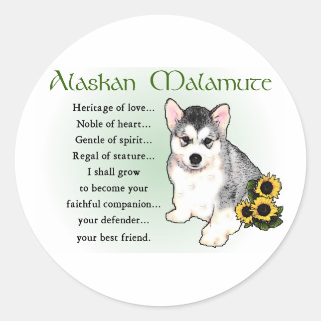 Alaskan Malamute Geschenke Runder Aufkleber (Vorderseite)