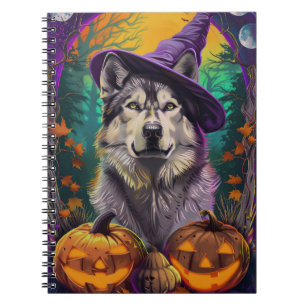 Alaskan Malamute Halloween Hexe und Pumpkin Notizblock