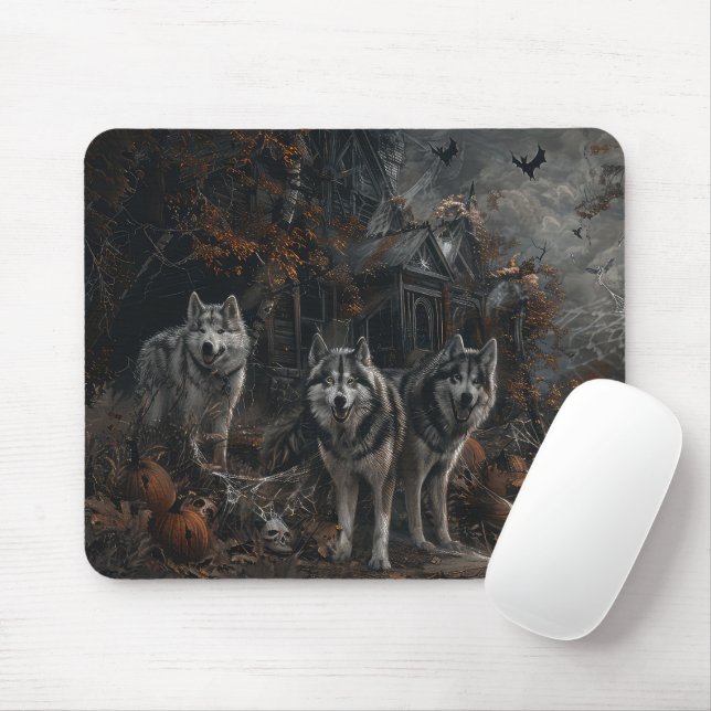 Alaskan Malamute Halloween Night Doggy Delight Mousepad (Mit Mouse)