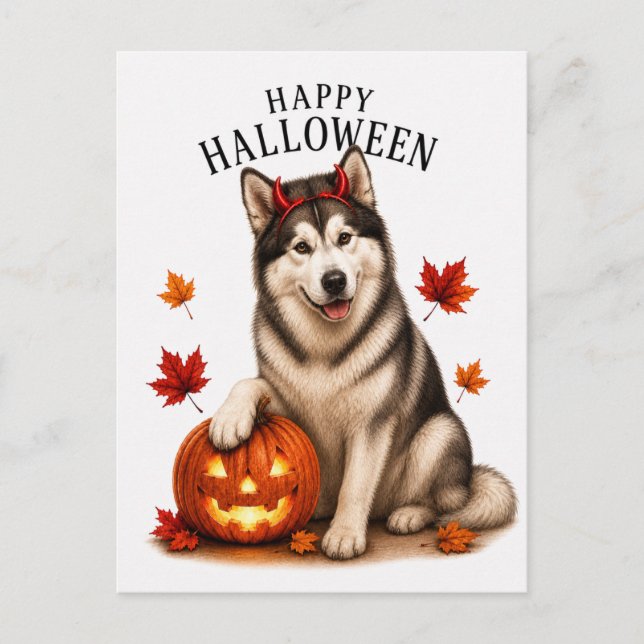 Alaskan Malamute Halloween Postkarte (Vorderseite)