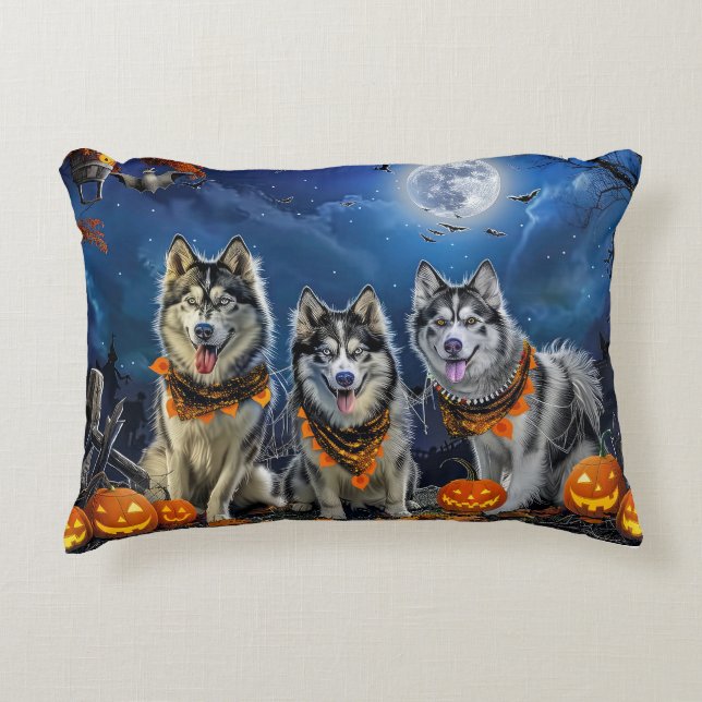 Alaskan Malamute Halloween Spooky Dekokissen (Vorderseite)