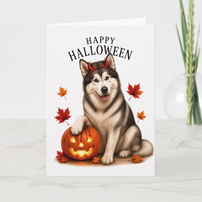 Alaskan Malamute Halloween Teufelshund Karte (Vorderseite)