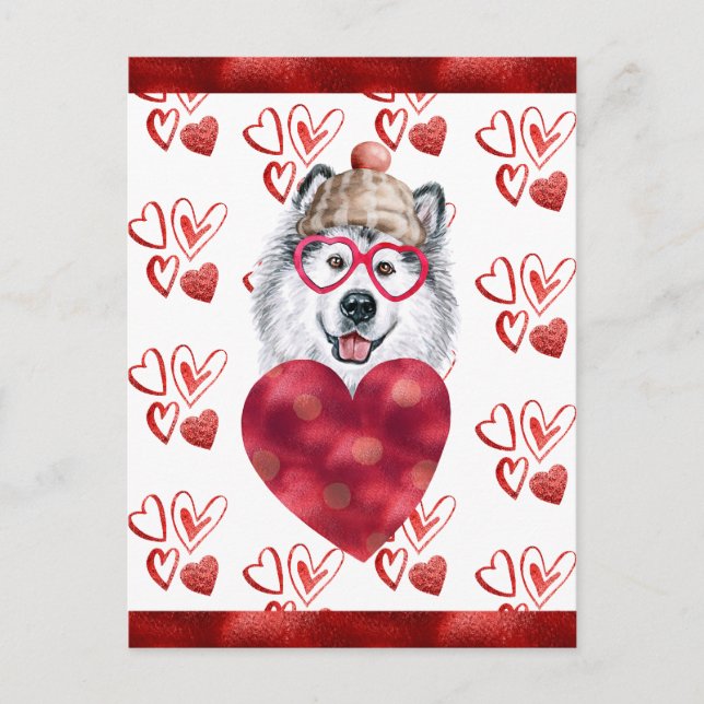 Alaskan Malamute Heart Dog Lover Valentine Geschen Postkarte (Vorderseite)