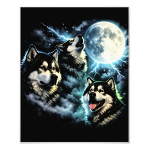 Alaskan Malamute Heult den Mond an Arktischer Hund Fotodruck