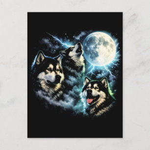 Alaskan Malamute Heult den Mond Arktischer Hund Postkarte