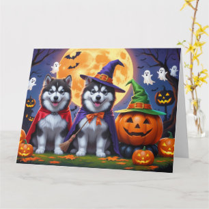 Alaskan Malamute Hogs Pumpkin Halloween Funny Karte
