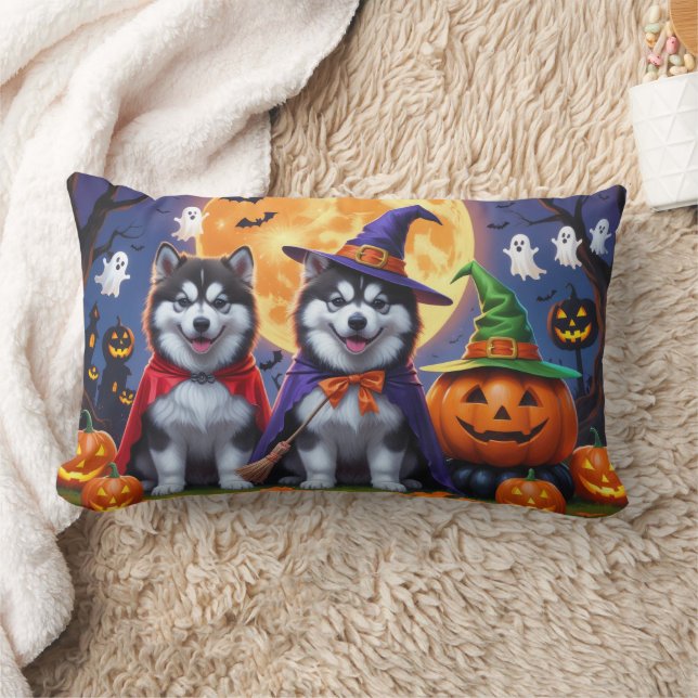 Alaskan Malamute Hogs Pumpkin Halloween Funny Lendenkissen (Decke)