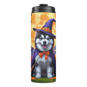 Alaskan Malamute Hogs Pumpkin Halloween Funny Thermosbecher