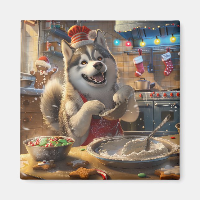 Alaskan Malamute Holiday Baking: Festliche Weihnac Magnet (Vorne)
