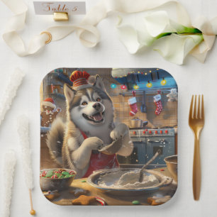 Alaskan Malamute Holiday Baking: Festliche Weihnac Pappteller