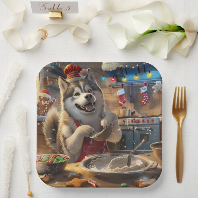 Alaskan Malamute Holiday Baking: Festliche Weihnac Pappteller (Hochzeit)