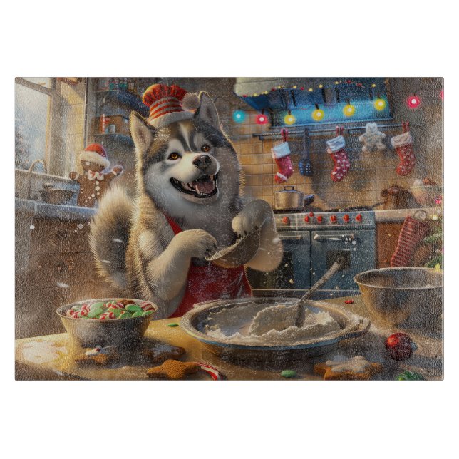 Alaskan Malamute Holiday Baking: Festliche Weihnac Schneidebrett (Vorderseite)