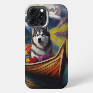 Alaskan Malamute Hund auf Paddel: Ein landschaftli iPhone 13 Pro Max Hülle