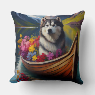 Alaskan Malamute Hund auf Paddel: Ein landschaftli Kissen