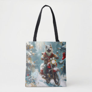 Alaskan Malamute Hund fährt Motorrad Weihnachten
