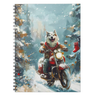 Alaskan Malamute Hund fährt Motorrad Weihnachten Notizblock