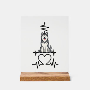Alaskan Malamute Hund Herzschlag Linie Herz Pfoten Acrylschild