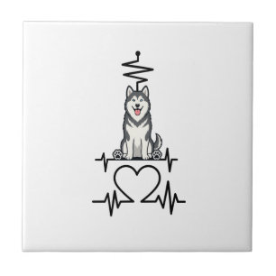 Alaskan Malamute Hund Herzschlag Linie Herz Pfoten Fliese