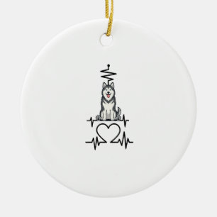 Alaskan Malamute Hund Herzschlag Linie Herz Pfoten Keramik Ornament