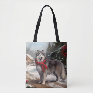 Alaskan Malamute Hund im Schnee Weihnachten
