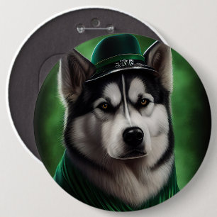 Alaskan Malamute Hund in St. Patrick's Day Dress Button