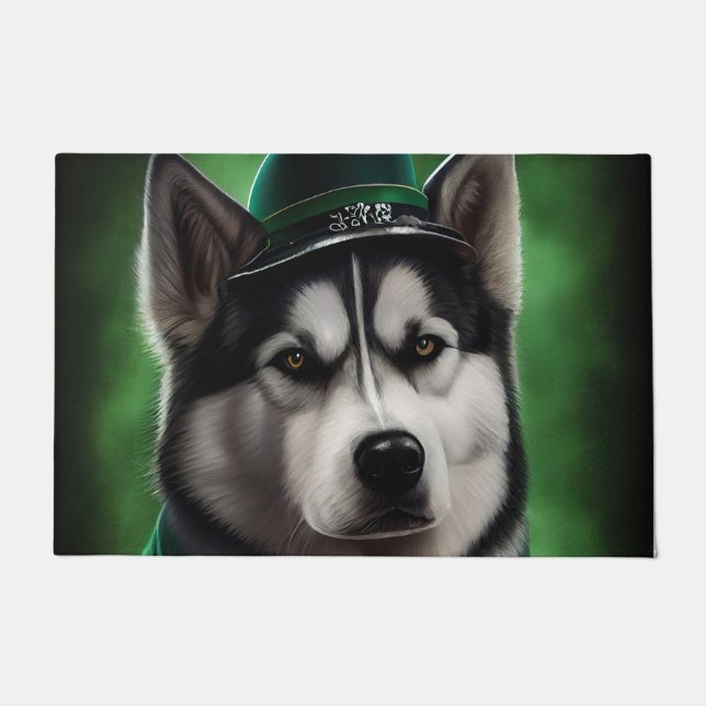 Alaskan Malamute Hund in St. Patrick's Day Dress Fußmatte (Vorderseite)