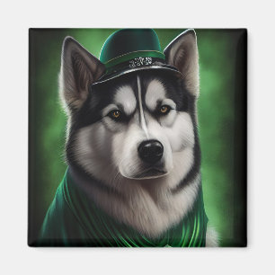 Alaskan Malamute Hund in St. Patrick's Day Dress Magnet