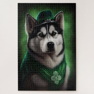 Alaskan Malamute Hund in St. Patrick's Day Kleid Puzzle