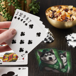Alaskan Malamute Hund in St. Patrick's Day Kleid Spielkarten