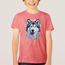 Alaskan Malamute Hund umgeben von Vergessenmerzen Tri-Blend Shirt