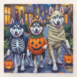 Alaskan Malamute Hunde beim Trick-or-Treat an Hall Glasuntersetzer