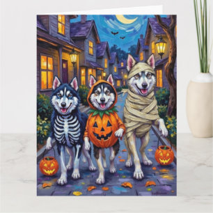 Alaskan Malamute Hunde beim Trick-or-Treat an Hall Karte