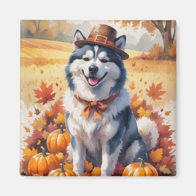 Alaskan Malamute im Herbst Leaves Erntedank Kunst, Magnet (Vorne)
