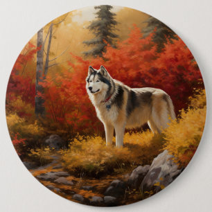 Alaskan Malamute im Herbstfall Inspiriert Button