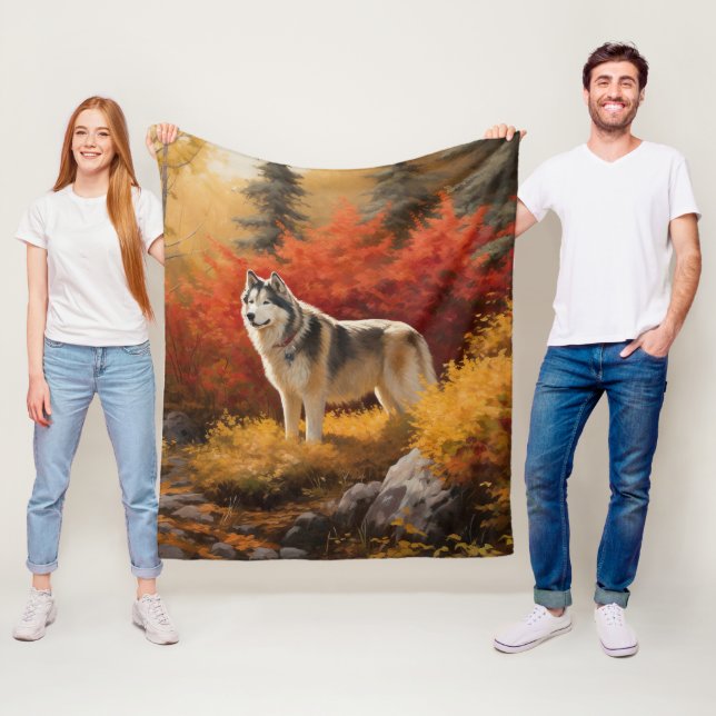Alaskan Malamute im Herbstfall Inspiriert Fleecedecke (Beispiel)