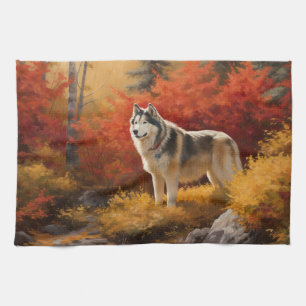 Alaskan Malamute im Herbstfall Inspiriert Geschirrtuch