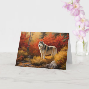 Alaskan Malamute im Herbstfall Inspiriert Karte