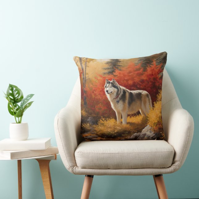 Alaskan Malamute im Herbstfall Inspiriert Kissen (Stuhl )