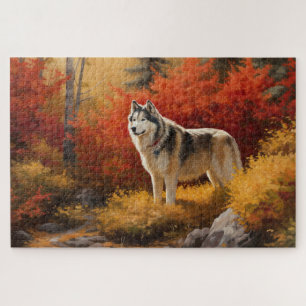 Alaskan Malamute im Herbstfall Inspiriert Puzzle