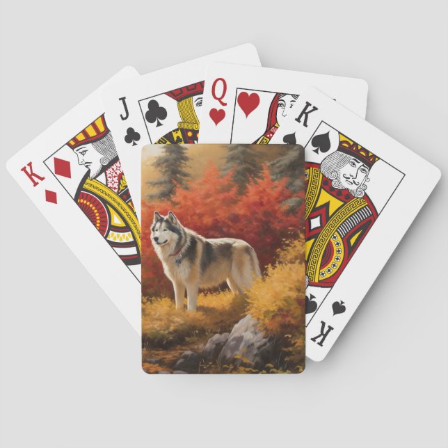 Alaskan Malamute im Herbstfall Inspiriert Spielkarten (Rückseite)