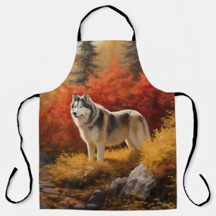 Alaskan Malamute im Herbstlaubfall inspiriert Schürze