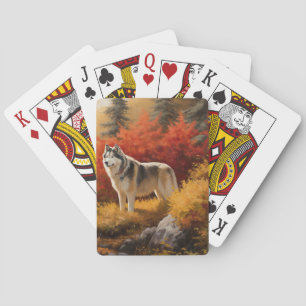 Alaskan Malamute im Herbstlaubfall inspiriert Spielkarten