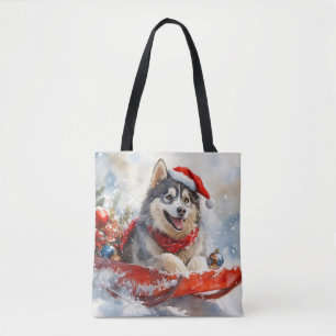 Alaskan Malamute im Schlitten Lass es schneien Wei
