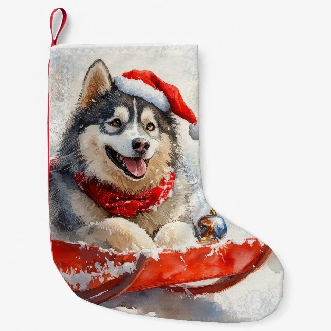 Alaskan Malamute in Sledge Let it Schnee Weihnacht Kleiner Weihnachtsstrumpf (Vorderseite)
