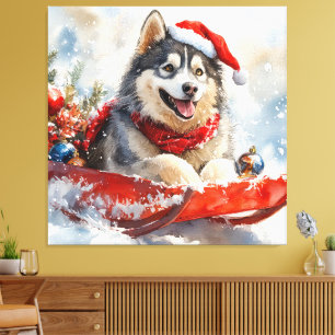 Alaskan Malamute in Sledge Let it Schnee Weihnacht Leinwanddruck