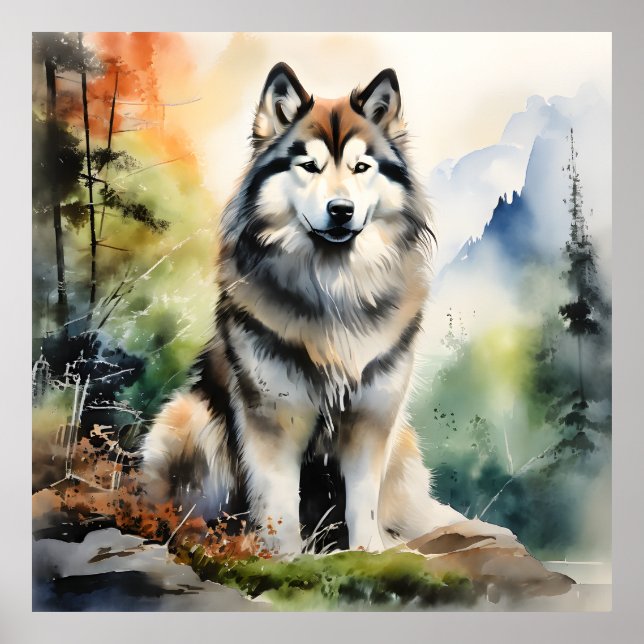 Alaskan Malamute Ink Portrait Poster (Vorne)