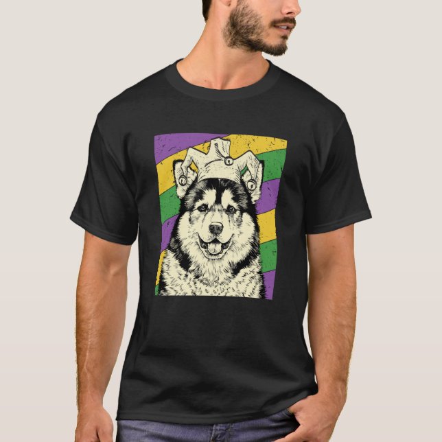 Alaskan Malamute Jester  Mardi Gras Dog Mom or Dad T-Shirt (Vorderseite)