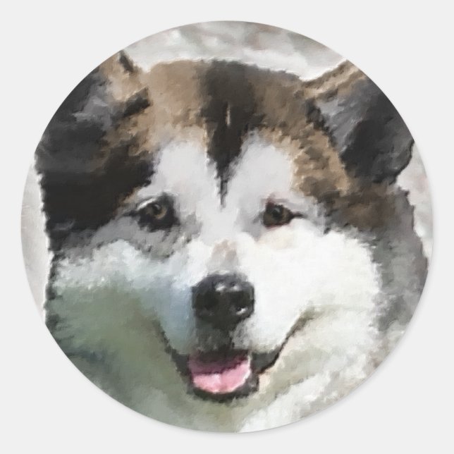 Alaskan Malamute Kunstgeschenke Runder Aufkleber (Vorderseite)