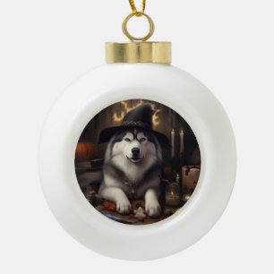 Alaskan Malamute Kürbisse Halloween Gruselig Keramik Kugel-Ornament
